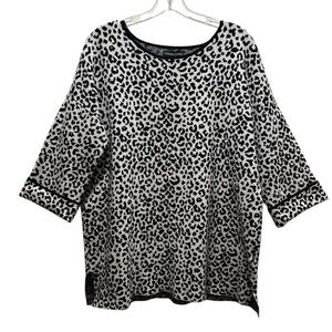 Cynthia Rowley Black & White Fleece Animal Print Pullover Top 3/4 Sleeves - 1X
